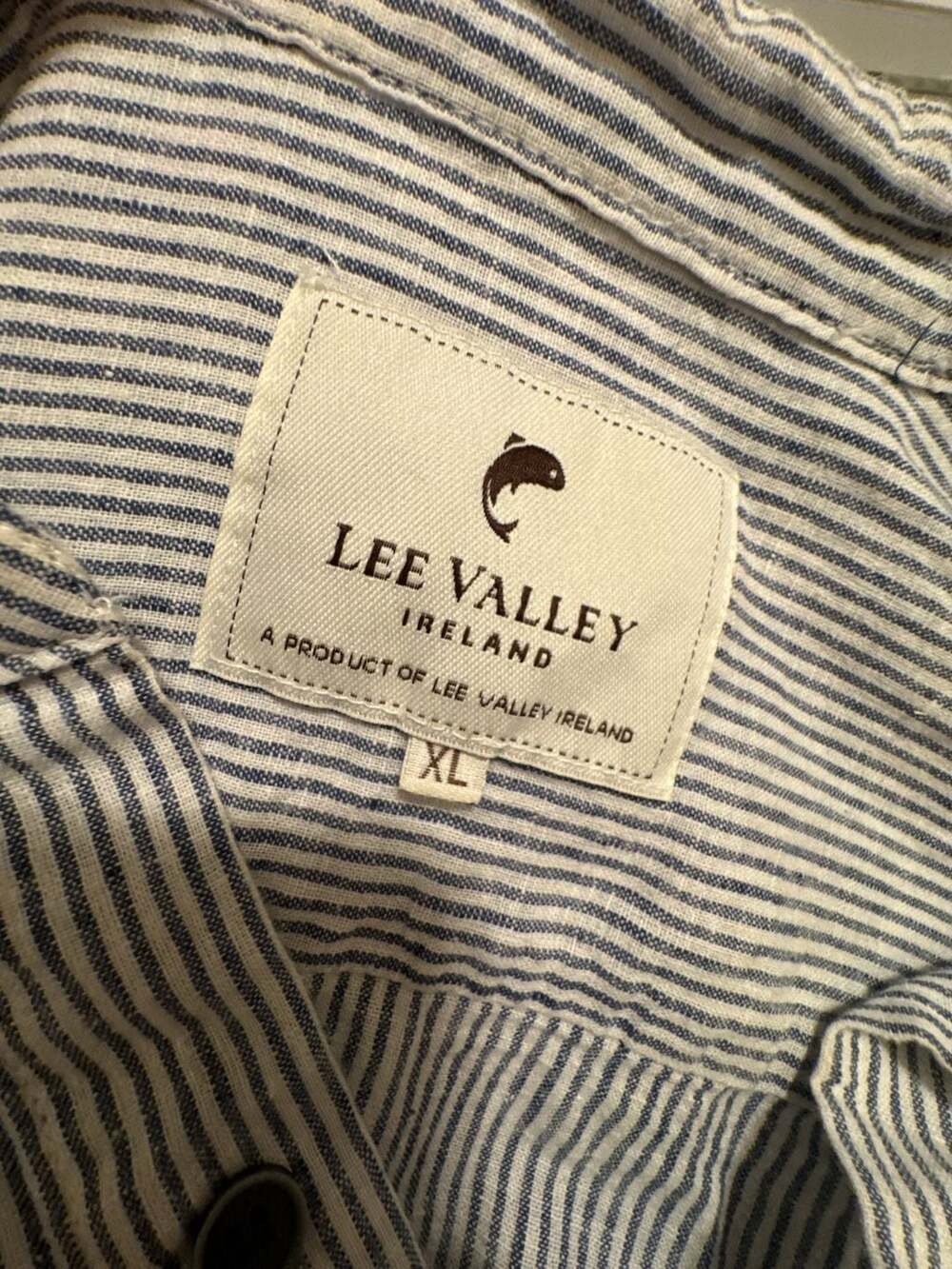 Lee Valley Ireland Grandfather Shirt Size XL Blue Striped Cotton Linen